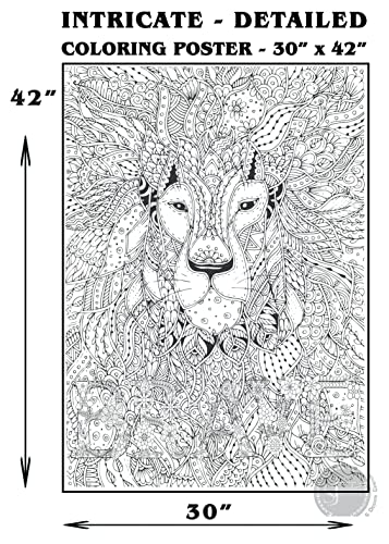 Sjprinter Inspirational Wall Art, Motivational Giant Coloring Poster Mandala Kids Adults, Great For Girls Boys, Arts Crafts, Care Facilities, Schools, Family Time Groups (30" X 42", Brave Lion) #TOP2