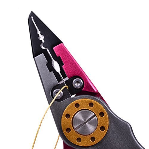 T Tocas(TM 7 Pouces Ciseaux de pêche Pinces de pêche en Acier Inoxydable pour Couper la Ligne de pêche et Retirer Le Crochet avec Un Sac de Poche épaules en Nylon (Rouge et Gris)