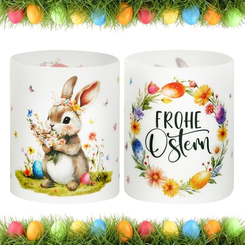 BOOMTOP 12 Windlicht Tischdeko Ostern Teelichter Osterhasen Lichthülle Frühling Mini Kerzen Deko Frohe Ostern Windlicht Blumen Ostereier Tischlichter Bunt Teelicht Kerzen Dekoration Verzieren