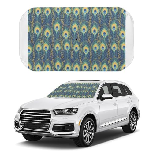 車用サンシェード 緑 孔雀の羽 傘式 人気 キャラクター かわいい 断熱 遮光