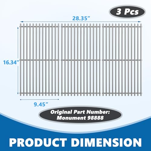 Image of SafBbcue 98888 Grill Grates for Monument Grill 13478 Grates, Monument Mesa 400 Accessories Parts, Stainless Steel Cooking Grids for Monument 25392 Grill Replacement Grates, 16.3 x 28.4 inch