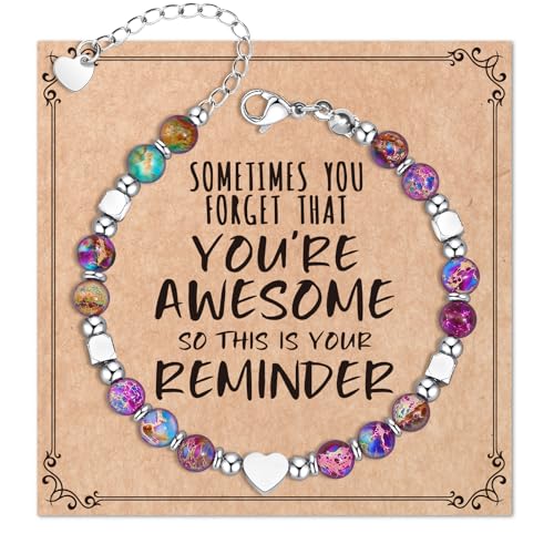 Image of Desimtion Healing Natural Stone Bracelets for Women Girls, Sometimes You Forget You're Awesome -Christmas Gifts for Women Teen Girls, Best Friend Birthday Gifts for Women Friendship Bracelets