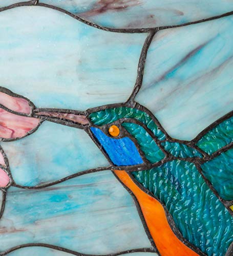 Wind & Weather Colorful Stained Glass Hummingbird Art Panel with Colored Glass Border, Metal Frame and Included Metal Hanging Chain, Sun Catcher, 18½"L x 24" W - Thumbnail 6