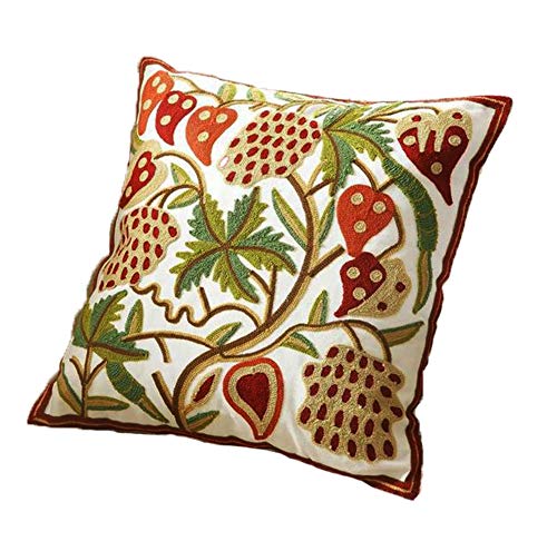 ZUODU 45 x 45 Cm Embroidered Cotton Green Leaf Cushion Cover Orange Decorative Throw Pepper Pillow Cover 18 by 18 Inches Cushion Case Pillow Case -(Colour A)