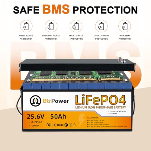Image of 24V 50Ah LiFePO4 Battery, 2C High Discharge Rate Built-in 100A BMS, Max. 2560W Load Power,4000+ Cycles Rechargeable Battery, Perfect for Trolling motor,RV,Camper, Solar, Marine, Van, Off-Grid