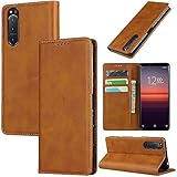 対応 Xperia5 ii ケース 手帳型 スマホケース エクスぺリア5 ii so-52a sog02 カバー 手帳型 カードスロット、キックスタンド レザー(ライトブラウン)