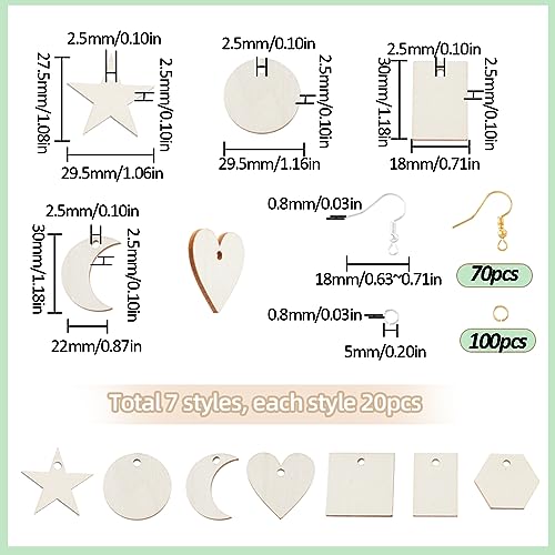SUNNYCLUE 480Pcs Wood Charms Jump Rings Earrings Making Starter Kit Unfinished Wood Blanks Wooden Blank Charms Earring Hooks Round Pieces Square Heart Moon Star Charms for jewellery Making Kits Women - Image 2