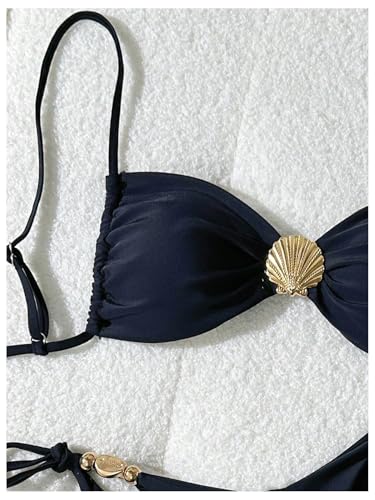 GORGLITTER Women's Metal High Waisted Thong Bikini Sets Y2K Summer Bow String Swimsuits Bathing Suit 2 Piece Swim Wear3