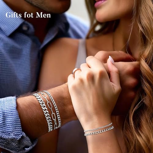 Yoosteel Silver Stackable Bracelets Set for Men Non Tarnish - Stainless Steel Bracelet Stack Rope Figaro Paperclip Cuban Link Chain Bracelets Sets for Men Jewelry Gifts 7.5/8.3/9.0 Inches - Image 5