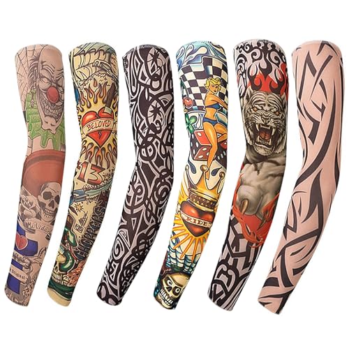 EZYoutdoor Tattoo Arm Sleeves, 6 Pack Cool Body Arts Fake Temporary Tattoo For Men And Women, Uv Sun Block Protection For Ourdoot Activities And Parties, Random Picture Multi-color