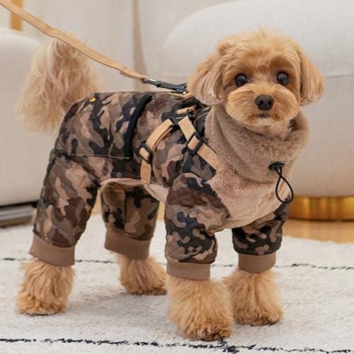 Puppia Bylur Winter-Overall mit Stehkragen, durchgehendem Reißverschluss, warm, mit integriertem Geschirr, für kleine und mittelgroße Hunde, Beige, Größe L