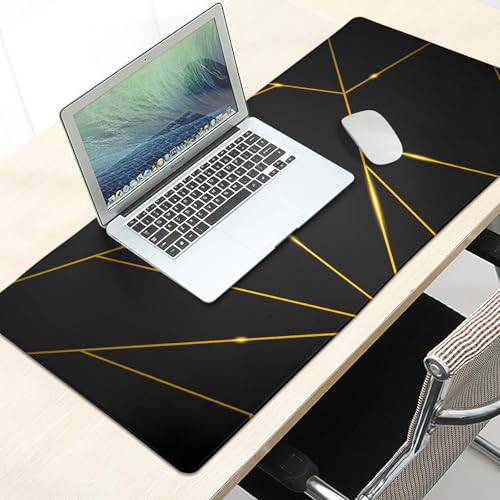 Image of Gaming Mouse Pad 35.4�15.7 Inch XXXL with Stitched Edges Extended Waterproof Gold Line Black Geometric Desk Pads Non-Slip Rubber Base Large Keyboard Mat Computer Gaming Mousepad for Work /Office /Home