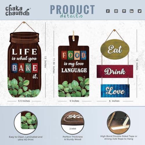 Image of Chaka Chaundh - Kitchen Plaque Quotes Wall Hanging Decor - Restaurant Quotes Sign Board Decor - Dining Quotes Sign Wall Plates Decor Items - Set of 3 (Multi dark red)