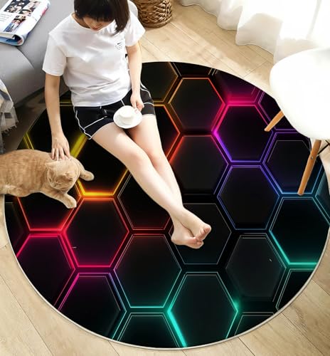 Tapis rond antidérapant et lavable à motif abstrait géométrique
