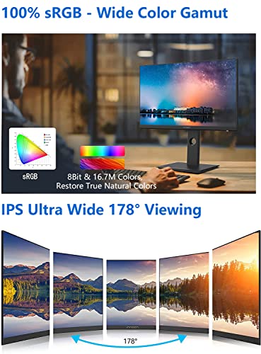 Image of INNOCN 24 inch Ultrawide Monitor 2560 x 1440p 75Hz QHD IPS Display 16:9 Computer Monitor 100% sRGB HDMI DP Computer Gaming Monitor USB Type-C HDMI Tilt /Height Adjustable Monitor, Wall Mountable, Black