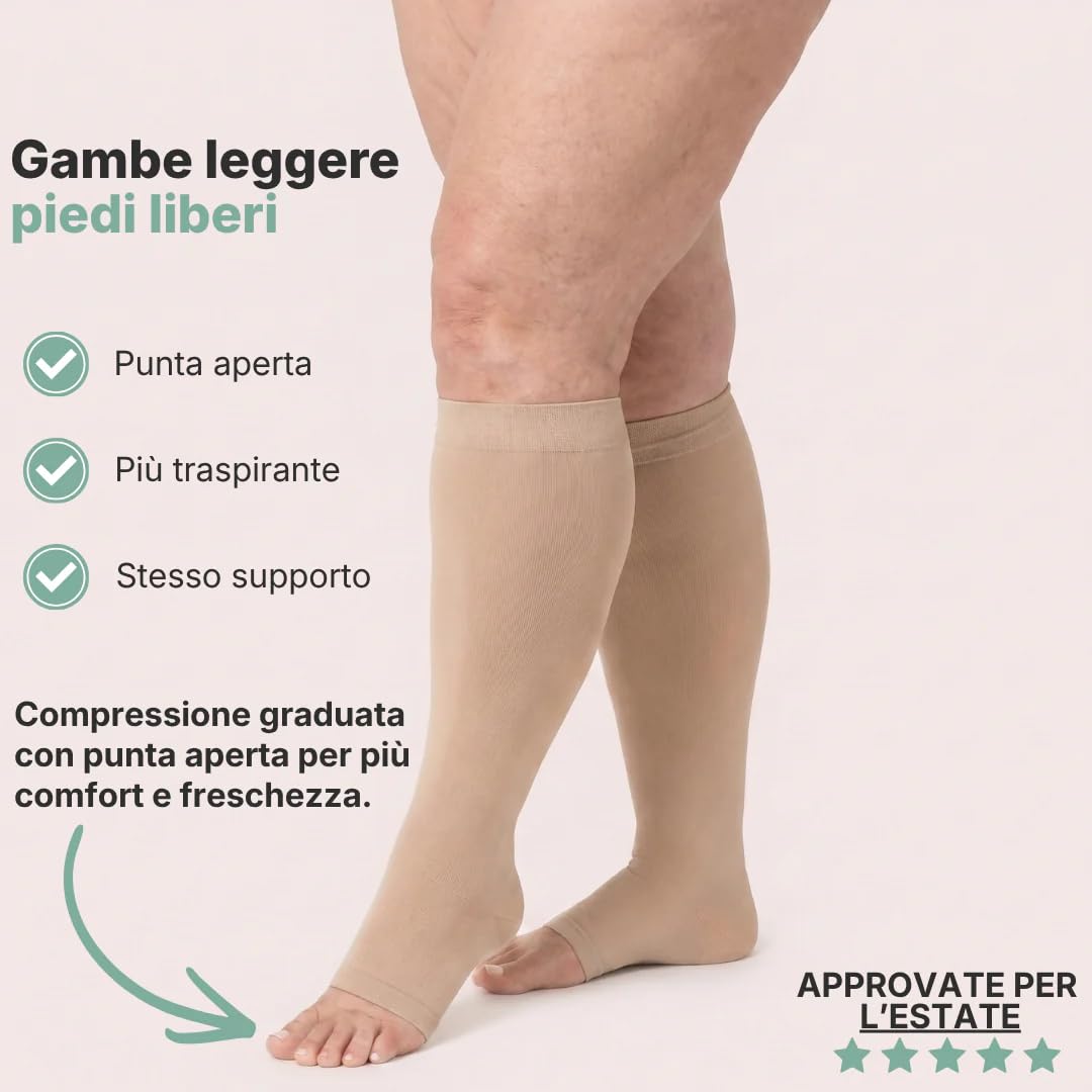 Calze BambooFlow a compressione punta APERTA | Calzini Gambaletti Contenitivi, Taglie Forti, Punta Aperta, Ideali per Gravidanza, Viaggi e Viaggi in Aereo