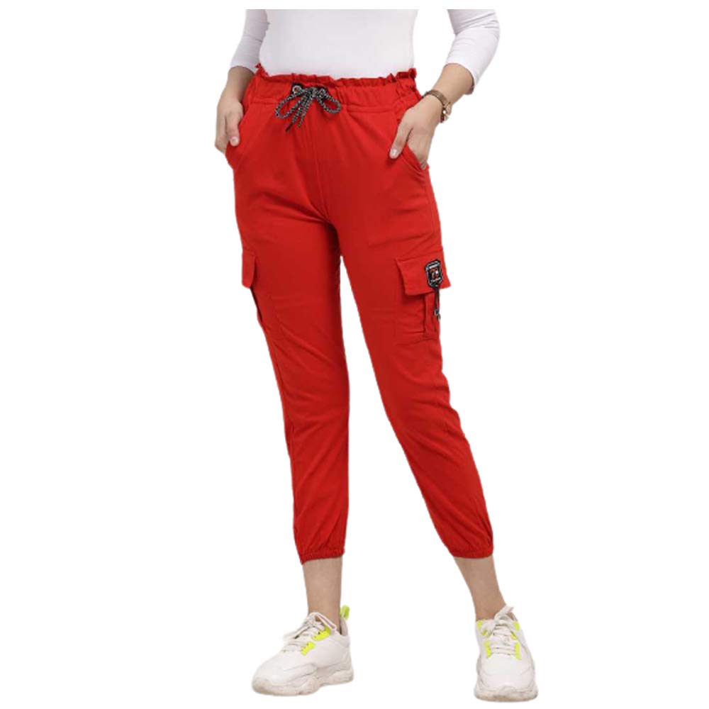 Women's Casual Cotton Slim Fit Joggers Track Pants (Red)-image-7