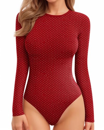Image of MANGOPOP Womens Bodysuit Long Sleeve Crew Neck Body suit for Women Ribbed Bodysuits Shirts