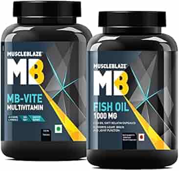MuscleBlaze MB-Vite Multivitamin with Immunity Boosters and Digestive Enzymes, 120 Tablets with Omega 3 Fish Oil 1000 mg, Pack of 180 Capsules (Combo Pack)
