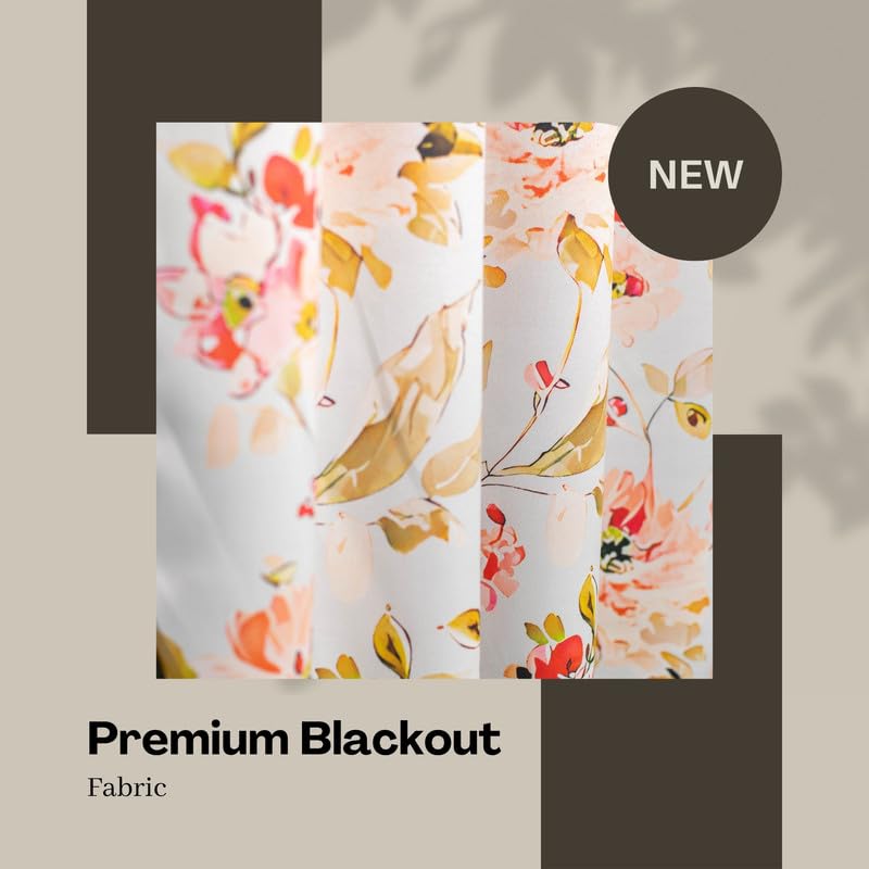Image of Blackout 9 feet Long Curtains Set of 2 with Tie Back, parda 9 feet Long, Foil Printed Curtain for Living Room, Bedroom, 80-85% Blackout, Perfect for Home (9 Feet, White, Peach and Yellow)