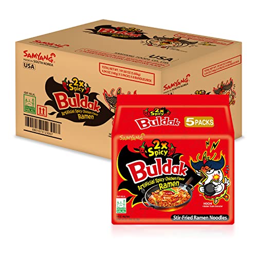 Image of Samyang 2X Buldak Korean Spicy Chicken Stir Fried Ramen Extra Hot Spicy Noodles Authentic Ramyun 4.94 oz (Pack of 40)