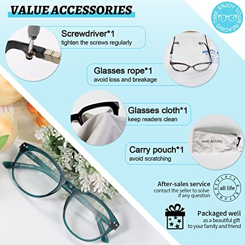 Image of MARE AZZURO Reading Glasses Women Round Reader 0 1.0 1.25 1.5 1.75 2.0 2.25 2.5 2.75 3.0 3.5 4.0 5.0 6.0 (Green 100)