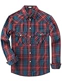 JOGAL Mens Western Pearl Snap Shirts Plaid Lightweight Flannel Shirt Long Sleeve Work Shirts for Men Red Blue Large