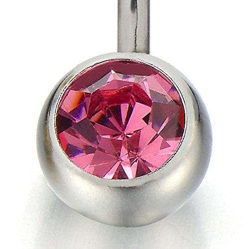 Surgical Steel Belly Button Ring Body Jewelry Piercing Navel Ring Barbells with Red Color Cubic Zirconia 1