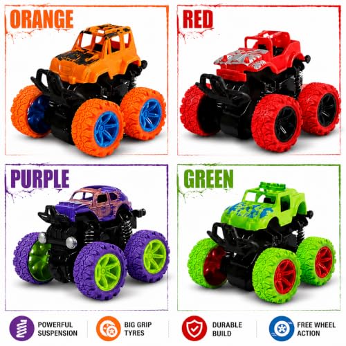 Image of 360 Rotating Stunt Monster Truck Toy for Kids | Friction Powered Off-Road Jeep Car | Flip & Spin Action Vehicle with Shock Absorbers & Anti-Skid Rubber Tires | Pack of 2