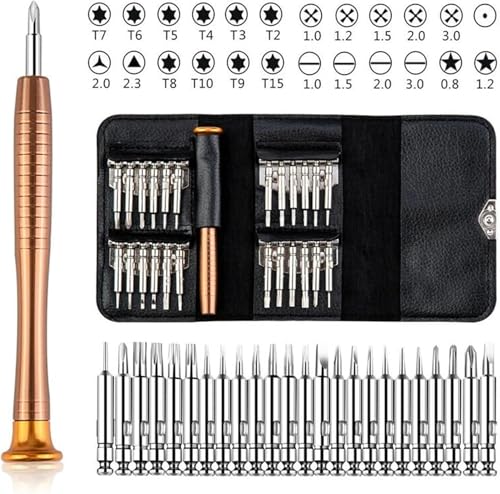Image of DIY Crafts 34 In 1 Screwdrivers, Professional Electronics Repair Tool Kit With, Precision Screwdriver Set, Glasses Screwdriver, Laptop Screwdriver Watch Kit, Computer Set Kits:- (1), Silver (34)