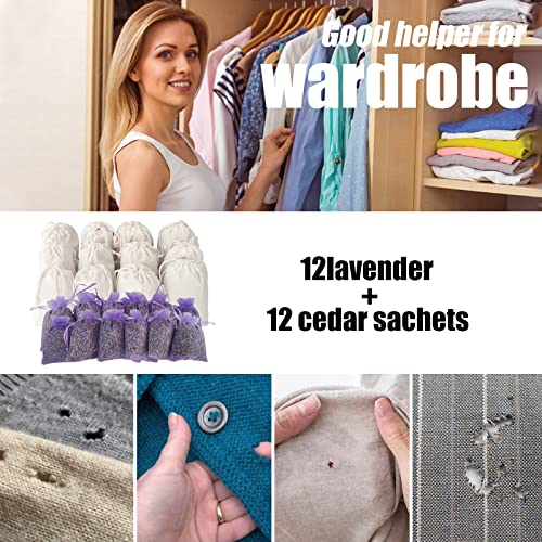 Cedar Space Cedar Blocks For Clothes Storage Set Of 24, Cedar Sachets 12-Pcs Lavender Sachets 12-Pcs, 100% Aromatic Red Cedar Accessories For Wardrobes Closets And Drawers #TOP1