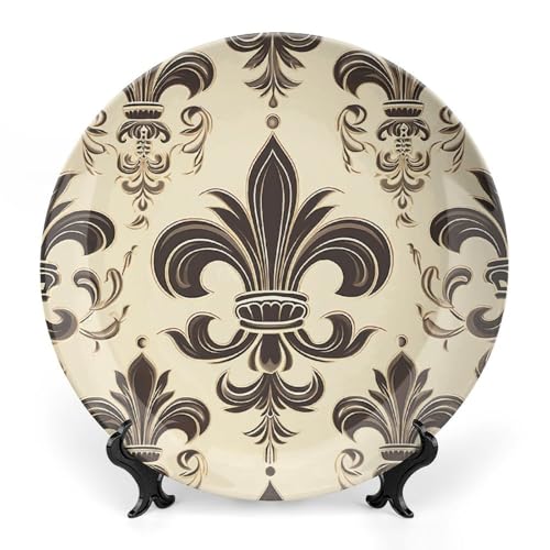 NWTRJ Fleur-de-Lis And Coat Arms Knight Ceramic Decorative Plates 6inch Bone China Decorative Plates with Display Stand Handmade Ceramic Ornament for Home Kitchen Bedroom Decorative Ornaments