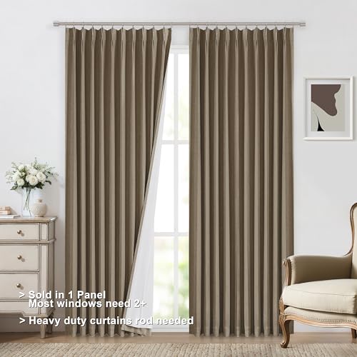 Image of Vision Home Brown Pinch Pleated Full Blackout Curtains Linen Blended 60 inch Wide Thermal Insulated Window Panels 90 inch for Bedroom Living Room Darkening Pleat Drapes with Hooks Back Tab 60 inch Wx90 Lx1