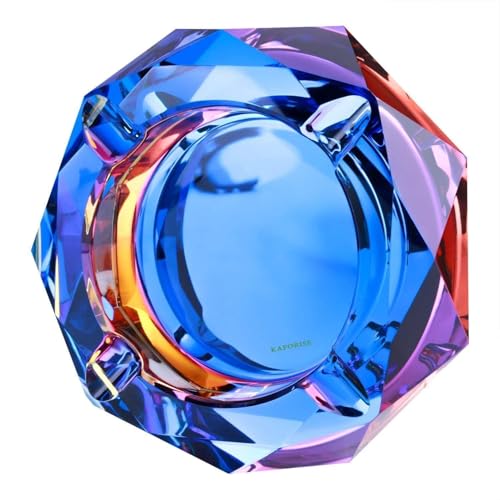 Kaforise Heavy K9 Crystal Ashtray for Cigarettes Cool Color-Changing Glass Ash Tray for Outdoor Patio & Home Decor Fancy Geometric Tabletop Accessories Unique Luxury Gift for Men Smokers (01)