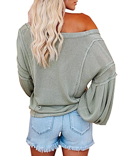 Image of Sexyshine Women's Sexy Off Shoulder Oversized Long Lantern Sleeve V Neck Knit Top Pullover Sweaters with Pocket