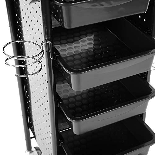 Ejoyous Friseurwagen, Rollwagen mit 5 Schubladen, Professionelles Friseurzubehör, Bedienungswagen, Salonhilfe, Friseur Arbeitswagen, Wagen, Trolley, Schwarz, Eisen, 53 x 44 x 95 cm