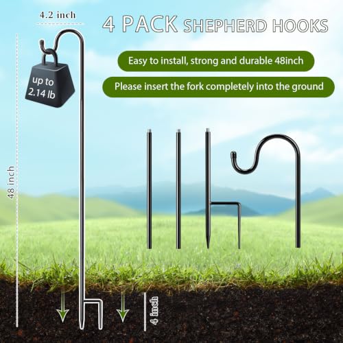 Image of 4 Pcs 48 Inch Shepherds Hook for Outdoor Adjustable Bird Feeder Pole