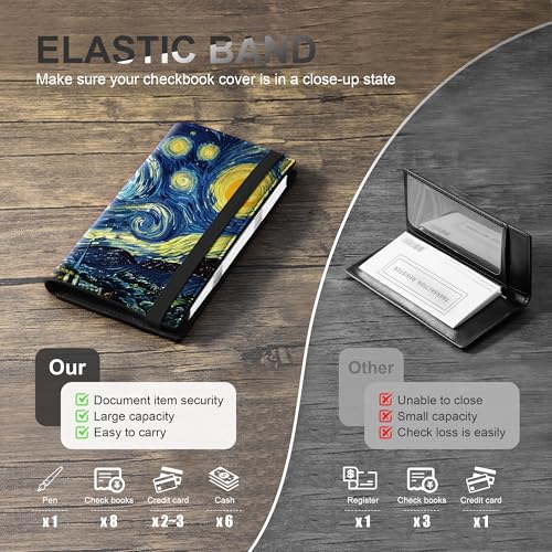 Image of CASMONAL Checkbook Covers for Personal Checkbook Holder RFID Premium Vegan Leather Checkbook Cover for Duplicate Checks