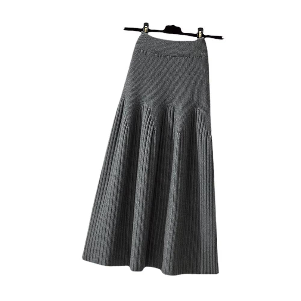 Gonna midi da donna in maglia plissettata, linea ad A, casual,stile vintage