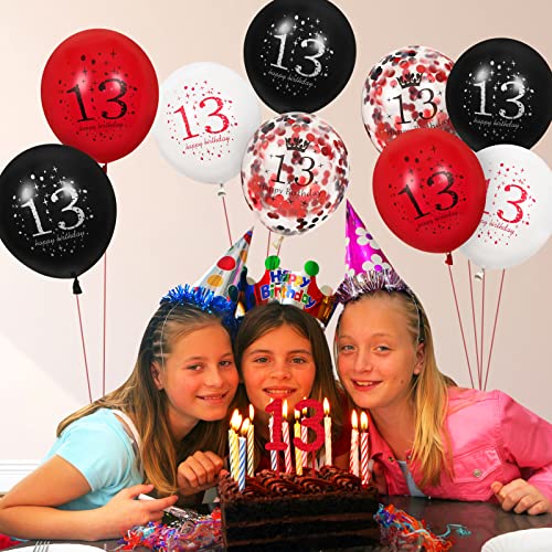 Image of 13th Latex Birthday Balloons - 16 Pcs Red & Black Happy Birthday Balloons for Girls & Boys 13th Birthday Party Decor