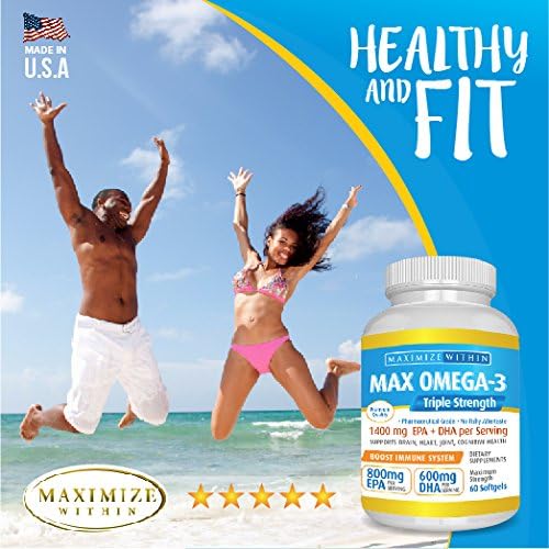 Max Omega 3 Fish Oil Pills - Triple Strength Fish Oil Supplement (2000 mg Total Omega 3 Fatty Acids: 600mg DHA + 800 mg EPA per Serving)
