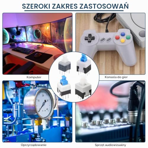 DAOKAI 80 sztuk Mini przycisk samozamykający DPDT Zestaw przełącznika przyciskowego (8,5x8,5mm 8X8mm 7X7mm 5,8X5,8 mm) samoblokujący mikroprzycisk zasilania, z osłoną przełącznika