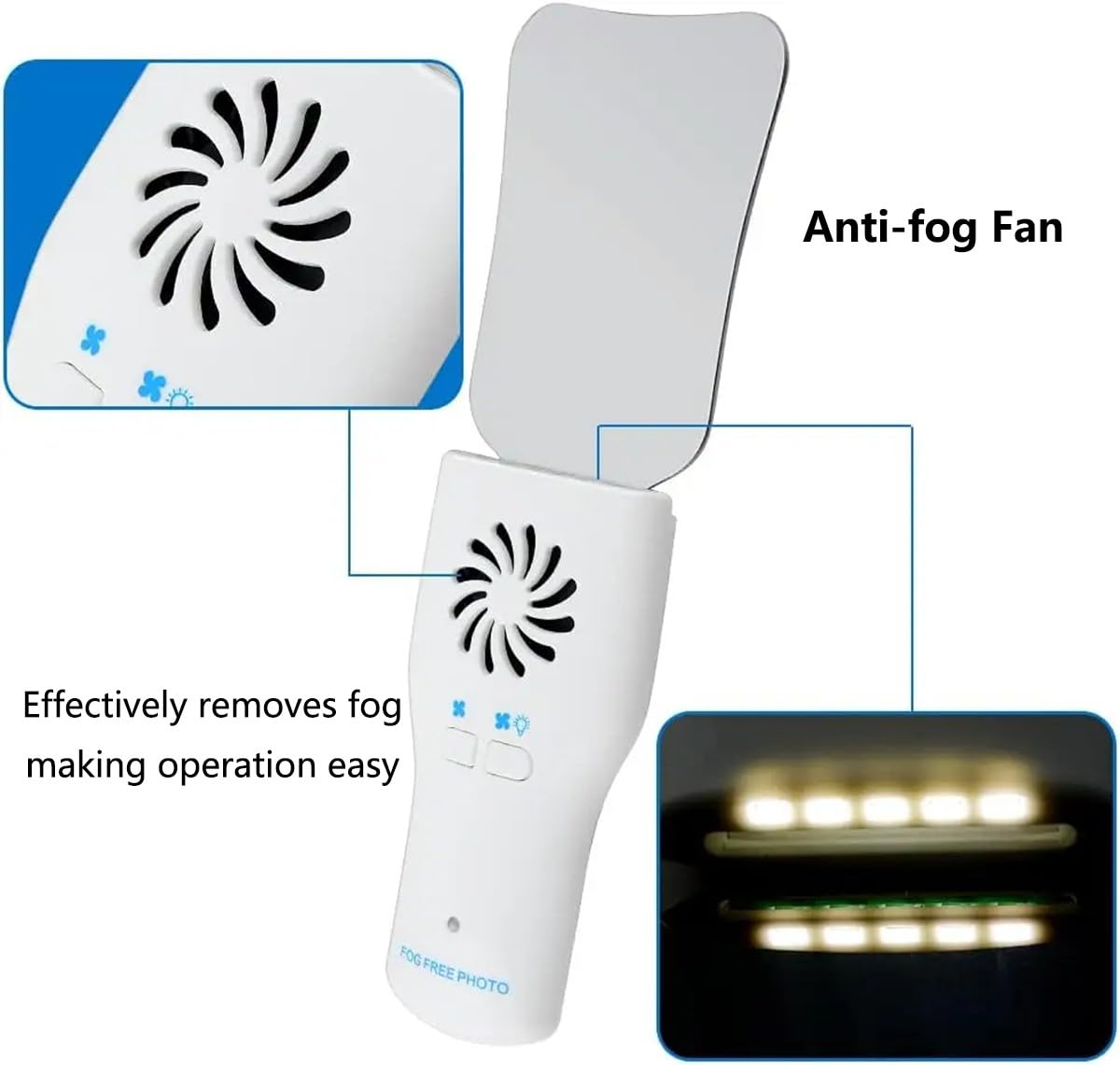Juego de Espejos Dentales Antiniebla con Luz LED, Acero Inoxidable, Ortodoncia