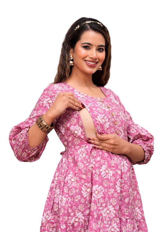 JAIPURFAME Maternity Feeding Kurti with Zipper | Cotton Floral Printed Pregnancy & Nursing Dress | Comfortable & Stylish Maternity Wear for Women | Breastfeeding Kurta with Zipper | Soft & Elegant-image-26