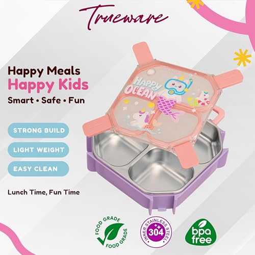 Image of Trueware Astro 304 Stainless Steel PU Insulated Lunch Box with Three Compartment BPA Free, Food Grade Ideal for School, Picnic, Office & Outdoor - 640ml