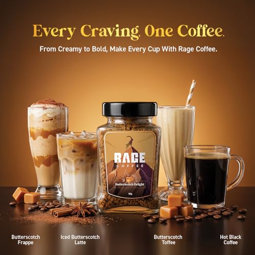 Image of Rage Coffee Pack of 4 Flavours - Irish Hazelnut, Dark Chocolate, Creme Caramel, Butterscotch Delight 50 Gms Each (Pack of 4)