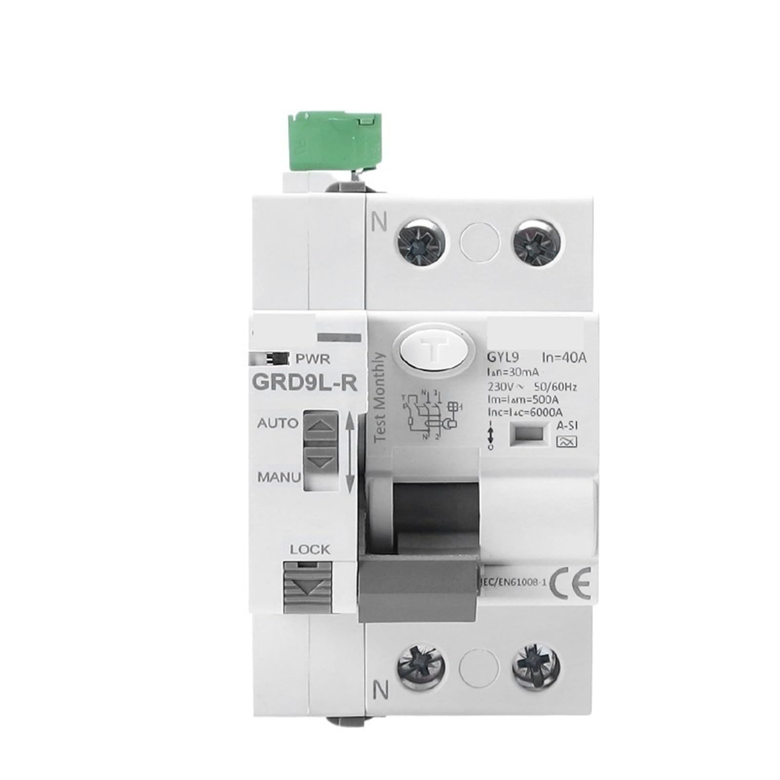 NVSFZGIYG GRD9L-R with GYL9 Type A-SI Automatic Reclosing Leakage Circuit Breakers 2P 4P 40A 63A 30mA RCD Electromagnetic 1Pcs(GRD9L-R-AC220V-AUTO-A-SI 2P-63A-30mA)