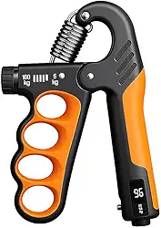 Hand Grip Ajustável de Exercício, Fortalecedor de Mão com Contador Digital, 5-100kg, Preto e Laranja, Equipamento para Musculação