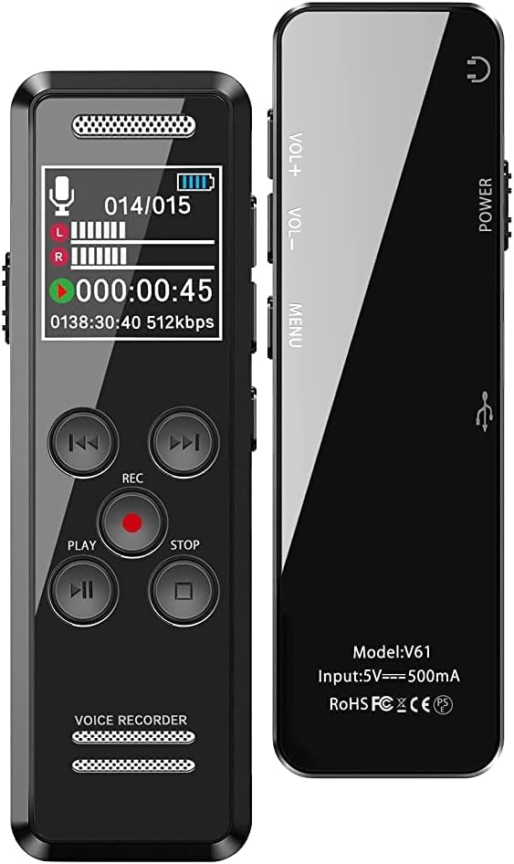 QZTELECTRONIC V61 Digital Voice Recorder 64GB Audio Recording Device with Playback