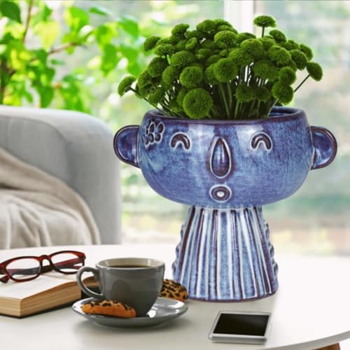 Planter-Ceramic-Cute-Face-Flower-Pot-Head-Indoor-Outdoor-Drainage-Hole-7x5x6-inches-Light-Blue Planter Ceramic Cute Face Flower Pot Head Indoor Outdoor Drainage Hole 7x5x6 inches Light Blue